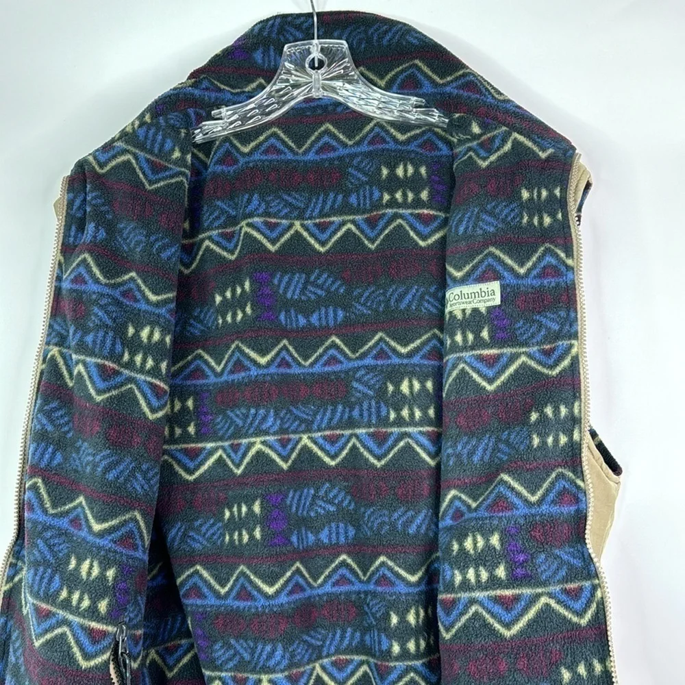 Vintage Columbia Tan Reversible Fleece Nylon Vest Size Medium Tall